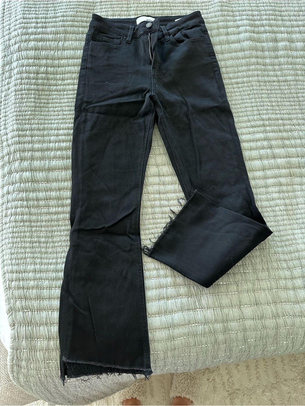 Black High-Rise Flare Jeans with Raw Hem